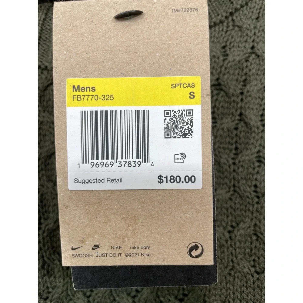 NWT Nike Cable‎ Knit Turtleneck Men's Small  Green Sweater FB7770 325 Swoosh NEW